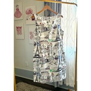 NorthStyle Paris Cityscape Eiffel Tower Print Sleeveless Sheath Dress Size 12